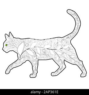 Livre de coloriage Magic Cat pour adultes. Décoration ethnique artistique dessinée à la main avec illustration à motifs Illustration de Vecteur