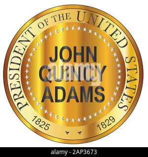 John Quincy Adams, sixième président des États-Unis d'Amérique timbres ronds Illustration de Vecteur