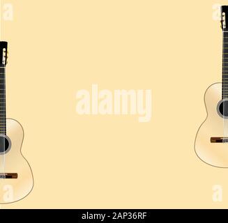Une guitare acoustique flamenco espagnol typique Situé dans 2 moitiés sur un fond jaune pâle Illustration de Vecteur