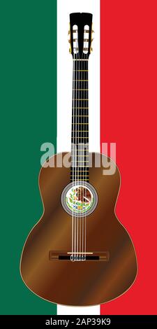 Une guitare acoustique flamenco espagnol typique Situé sur le Mecican les couleurs du drapeau Illustration de Vecteur