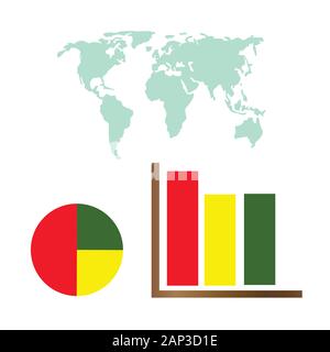 L'infographie vectorielle - analyse commerciale, le tableau de comparaison et circulaire digram avec carte du monde. Analytics et statistiques sur les entreprises. Illustration de Vecteur