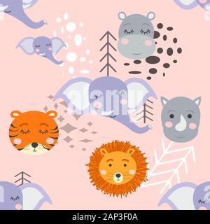 Dessins animés visages tribaux animaux mignons. Motif boho animaux mignons Illustration de Vecteur