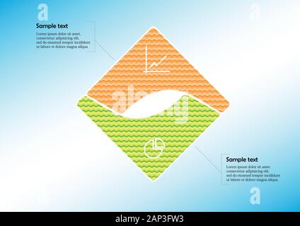 Infographic template avec vecteur de forme carré. Graphique est divisé en deux parties par des schémas de couleur rempli. Chaque section est jointe avec de simples Illustration de Vecteur