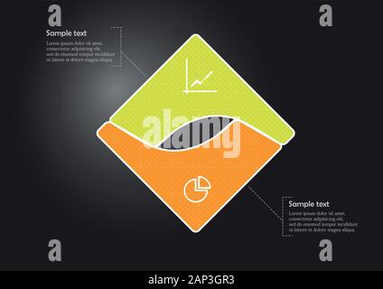 Infographic template avec vecteur de forme carré. Graphique est divisé en deux parties par des schémas de couleur rempli. Chaque section est jointe avec de simples Illustration de Vecteur