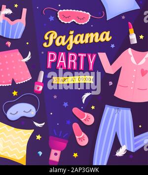 Dépliant d'invitation de la fête de pyjama. Illustration de Vecteur