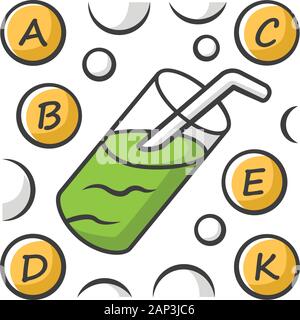 L'icône de couleur cocktail de vitamines. A, B, C, D, E, K Vitamines. Multivitamines boire. Minéraux essentiels et d'antioxydants. Santé et médecine. Vecteur isolé Illustration de Vecteur