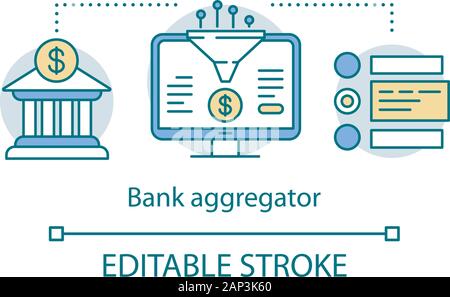 Concept de service agrégateur banque icône. La compilation de données, la collecte de l'information compte idée fine ligne illustration. Services bancaires en ligne services de l'entreprise. Vect Illustration de Vecteur