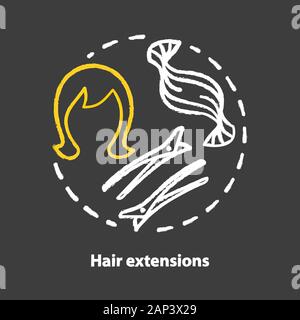 Des extensions de cheveux l'icône Chalk concept. Clip en bandes de cheveux Remy, perruque et accessoires. La coiffure et la coiffure idée. Le salon de coiffure, salon de coiffeur. Illustration de Vecteur