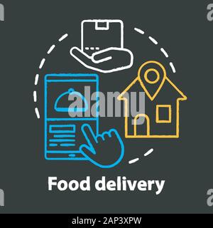 Livraison alimentaire concept craie icône. Service Client, application de commande midi idée. Commerce de détail en ligne, shopping mobile. Forfait, mobile app et Illustration de Vecteur