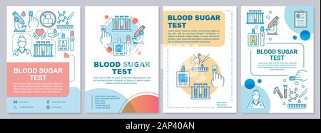 Le sucre de sang Modèle de brochure test mise en page. Contrôle du niveau de glucose. Flyer, brochure, dépliant, print design illustrations linéaire. Glucomètre. Page de scénario Illustration de Vecteur