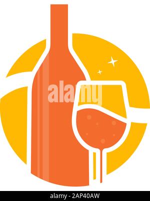 Bouteille de vin et de logo. Illustration de Vecteur