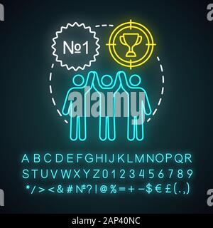 Jalons de l'organisation célébrant neon light concept icône. Les objectifs de l'entreprise, les aspirations et les réalisations idée. Meilleur résultat, champion. Alphabet brillant Illustration de Vecteur