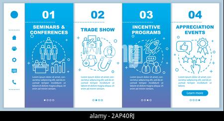 Gestion des événements de l'embauche des pages web mobiles modèle vectoriel. Séminaires et conférences, les programmes d'incitation, l'appréciation des événements. Répondre sm Illustration de Vecteur