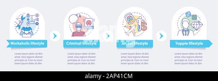 Types de vie professionnelle infographie vecteur modèle. Présentation d'éléments de conception. La visualisation de données avec quatre étapes, options. Traiter Illustration de Vecteur