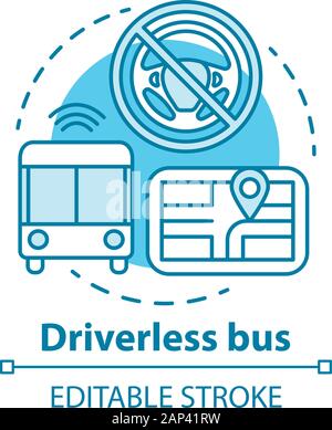 Concept d'autobus sans conducteur. Pilote automatique pour le transport des voyageurs de la ville. Véhicule autonome sur la route idée fine ligne illustration. Vector isolated out Illustration de Vecteur