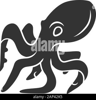 Icône glyphe Octopus. Nager sous l'animal avec huit tentacules. Menu restaurant de fruits de mer. Créature marine flottante. Mollusques aquatiques. Silhouette sy Illustration de Vecteur