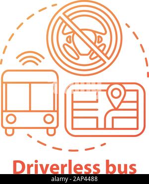 Concept d'autobus sans conducteur. Pilote automatique pour le transport des voyageurs de la ville. Véhicule autonome sur la route idée fine ligne illustration. Vector isolated out Illustration de Vecteur