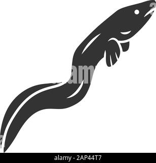 Icône glyphe de l'anguille. Snakelike flottant poisson. Sous l'eau de mer animal. Fruits de mer asiatique, sushi ingrédient. Forme de serpent créature nager dans l'océan. Silhouette sy Illustration de Vecteur