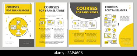 Pour les traducteurs cours Mise en page Modèle de brochure. L'interprétation. Flyer, brochure, dépliant print design linéaire avec illustrations. La mise en page de vecteur Illustration de Vecteur