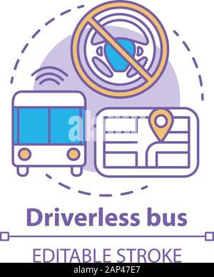 Concept d'autobus sans conducteur. Pilote automatique pour le transport des voyageurs de la ville. Véhicule autonome sur la route idée fine ligne illustration. Vector isolated out Illustration de Vecteur