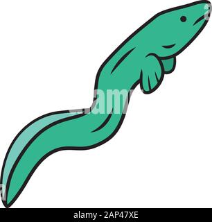L'icône de couleur verte de l'anguille. Snakelike flottant poisson. Sous l'eau de mer animal avec une peau lisse. Fruits de mer asiatique, sushi ingrédient. Une créature de forme de serpent Illustration de Vecteur