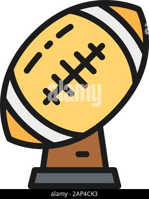 Trophée ballon de rugby, coupe américaine de football plat ligne de couleur icône. Illustration de Vecteur