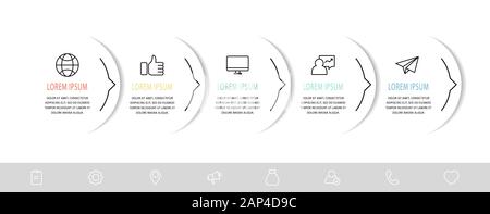 Vector infograph modèle plat. Avec la forme de flèche pour cinq diagrammes, graphique, organigramme, timeline, marketing, présentation. Concept d'affaires avec étiquette 5 Illustration de Vecteur