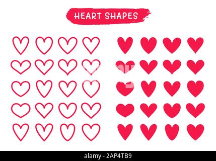 Ligne de coeur et silhouette icônes isolé sur un fond blanc. Symboles vectoriels rose pour l'Amour, mariage, la Saint Valentin ou autre motif romantique. Définir o Illustration de Vecteur