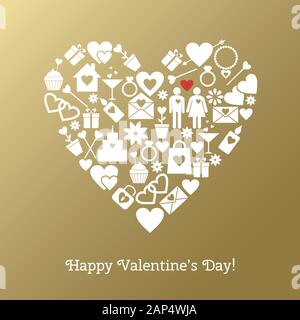 Valentines Day Greeting card sur fond d'or Illustration de Vecteur