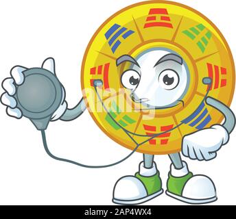 Cercle chinois feng shui dans un style de caractère de dessin animé costume de médecin avec des outils Illustration de Vecteur