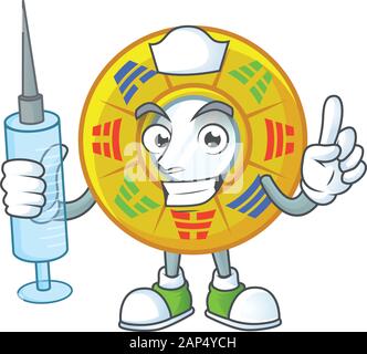 Infirmière Smiley cercle chinois feng shui personnage avec une seringue Illustration de Vecteur