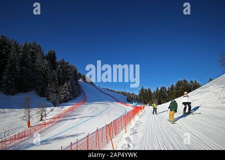 Les images d'aperçu pour l'AUDI FIS Alpine Ski World Cup course de descente le 21 janvier 2020 à Kitzbühel, Autriche. Banque D'Images