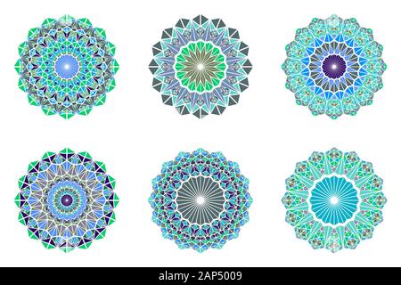 Abstrait coloré décoré géométriques mandala triangulaire set - illustrations vectorielles ronde ornementales polygonale Illustration de Vecteur