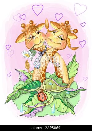 Illustration vecteur valentine deux loers girafe fille et garçon Illustration de Vecteur