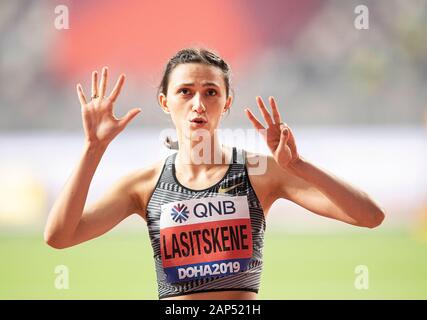 Lasitskene Mariya gagnant (RUS/Ana/1e place) geste, geste, saut en hauteur finale de la femme, le 30.09.2019 Championnats du monde d'athlétisme 2019 à Doha/Qatar, à partir de la 27.09. - 10.10.2019. Â | conditions dans le monde entier Banque D'Images