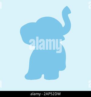 Éléphant tronc enfant personnage silhouette animal classique bleu couleur arrière-plan. Illustration numérique tirée à la main pour les réseaux sociaux. Banque D'Images