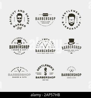 Ensemble de logos barbershop vintage style rétro. coiffure emblèmes, insignes, éléments de design, logo templates. vector illustration Illustration de Vecteur