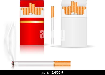 Paquet de cigarettes. Paquets de papier blanc et rouge Illustration de Vecteur