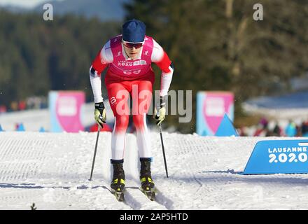 Le Chenit, Suisse. 21 Jan, 2020. Nikolai Holmboe de Norvège est en concurrence au cours de la Men's 10km classique de ski de fond à l'événement 3e Jeux Olympiques d'hiver de la jeunesse, au centre de ski Vallee de Joux, en Suisse, le 21 janvier 2020. Credit : Wang Qingqin/Xinhua/Alamy Live News Banque D'Images