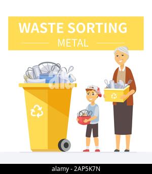 Recyclage des déchets métalliques - cartoon illustration caractères personnes moderne Illustration de Vecteur