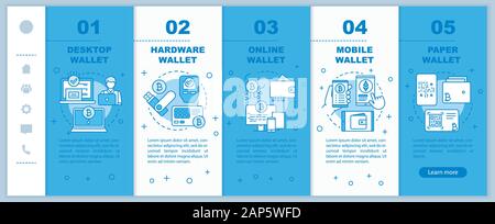 Cryptocurrency types de porte-monnaie mobile référencement pages web vector modèle. La monnaie électronique bitcoin. Site web de l'idée d'interface smartphone réactif. W Illustration de Vecteur