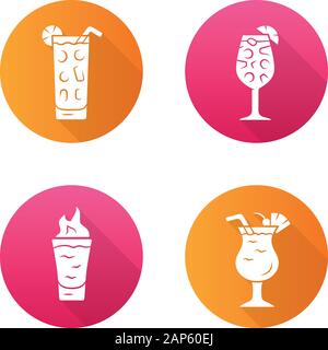 Design plat boissons grande ombre glyph icons set. Cocktail au verre highball, Hot Toddy, pina colada, flaming shot. Les mélanges alcoolisés et des boissons. Illustration de Vecteur