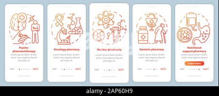 Direction générale de la pharmacie de l'application mobile d'intégration de l'écran la page Modèle de scénario. Et de l'oncologie nucléaire Recherche sur les médicaments. Procédure pas à pas avec site web illustrat linéaire Illustration de Vecteur