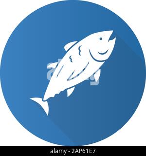 Design plat bleu Thon ombre portée de l'icône de glyphe. Natation les poissons marins. Habitant sous l'eau. La pêche du maquereau. Restaurant de fruits de mer. Des animaux aquatiques. En vertu de Illustration de Vecteur