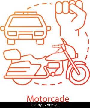 Cortège de l'icône de concept. Procession véhicules ligne mince idée illustration. Voiture de police, moto et fist vector isolated silhouette. Les tr Illustration de Vecteur