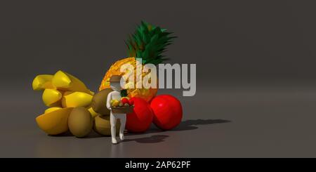 illustrateur en trois dimensions, rendu en trois dimensions du caractère blanc des jardiniers de fruits. Banque D'Images