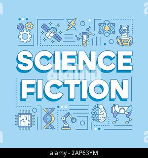 Les concepts de science-fiction mot bannière. Présentation, site web. Des technologies scientifiques futuristes. Lettrage typographie idée isolée avec icônes linéaire Illustration de Vecteur