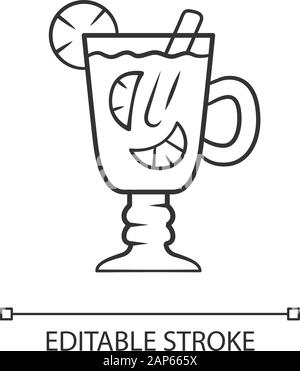 Hot Toddy icône linéaire. Sex whiskey irlandais en verre de café. Boisson épicée dans Tumbler à pieds avec poignée. Fine ligne illustration. Symbole de contour. Je vecteur Illustration de Vecteur