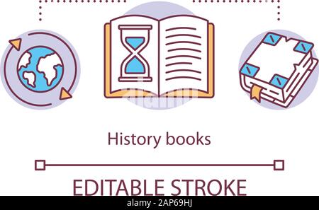 Livres d'histoire concept icône. La littérature historique mondiale idée fine ligne illustration. Les temps anciens, des manuscrits, des recherches sur l'ordre chronologique. Vector isol Illustration de Vecteur