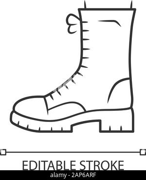 Des bottes militaires icône linéaire. L'armée des femmes chaussures rugueux. Femme Chaussures chunky pour le printemps et l'hiver. Avc. modifiable Fine ligne illustration. Cont Illustration de Vecteur